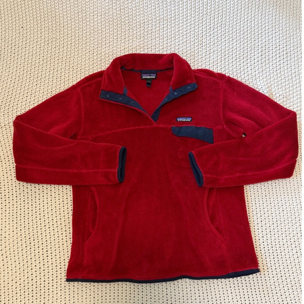Patagonia Re-Tool Snap-T Fleece Pullover Red Navy Blue Large Gorpcore Outdoors